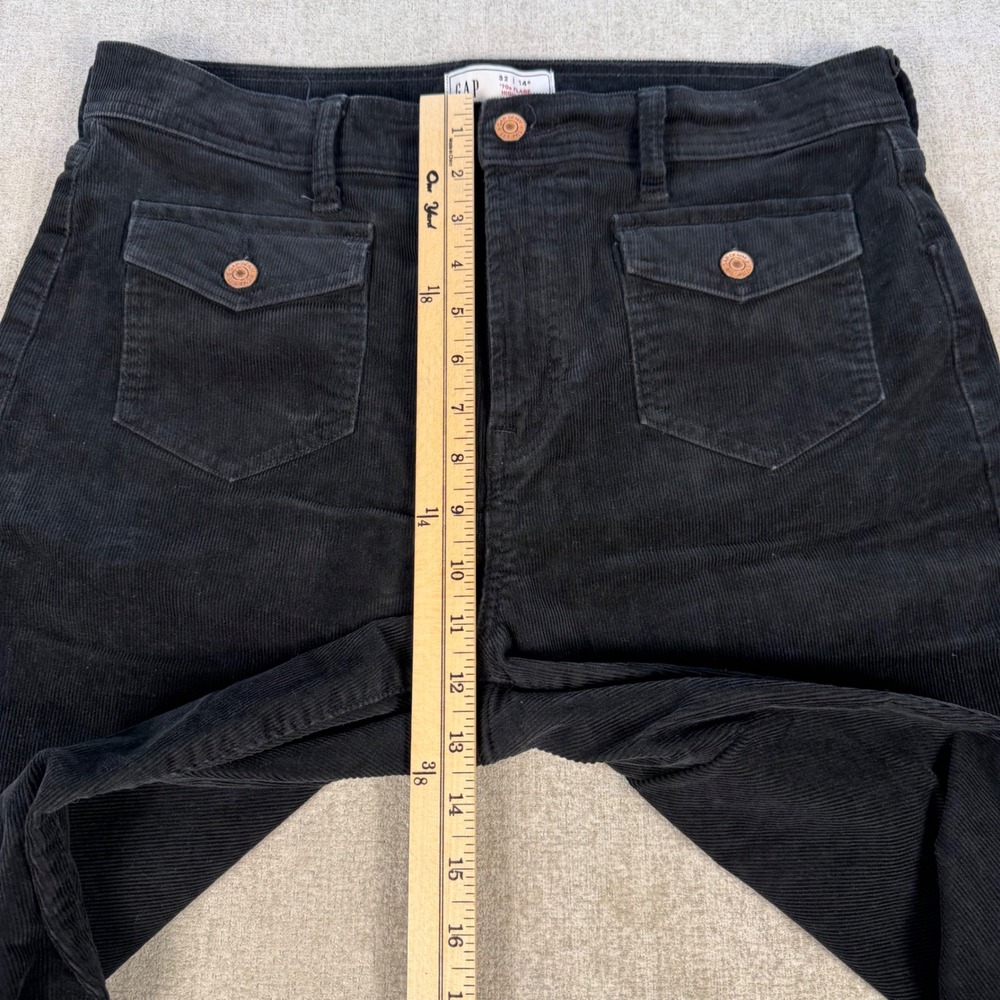 Gap 70s Flare Pants Womens 14R Black Corduroy High Rise Stretch Retro Pockets - Picture 4 of 10